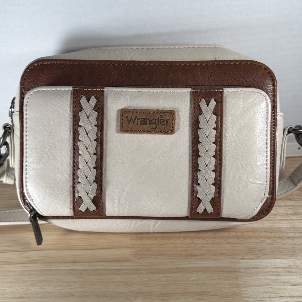 Wrangler Women's Zip-Around Wristlet Wallet Crossbody Strap Braided Tan Brown